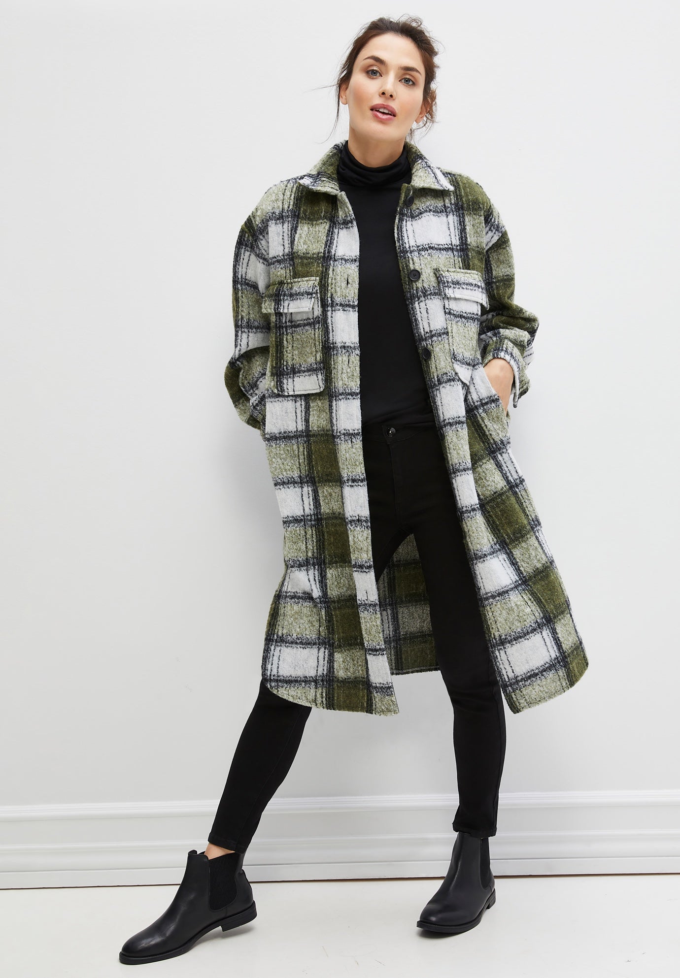 Wool Blend Long Shirt Jacket image number 3