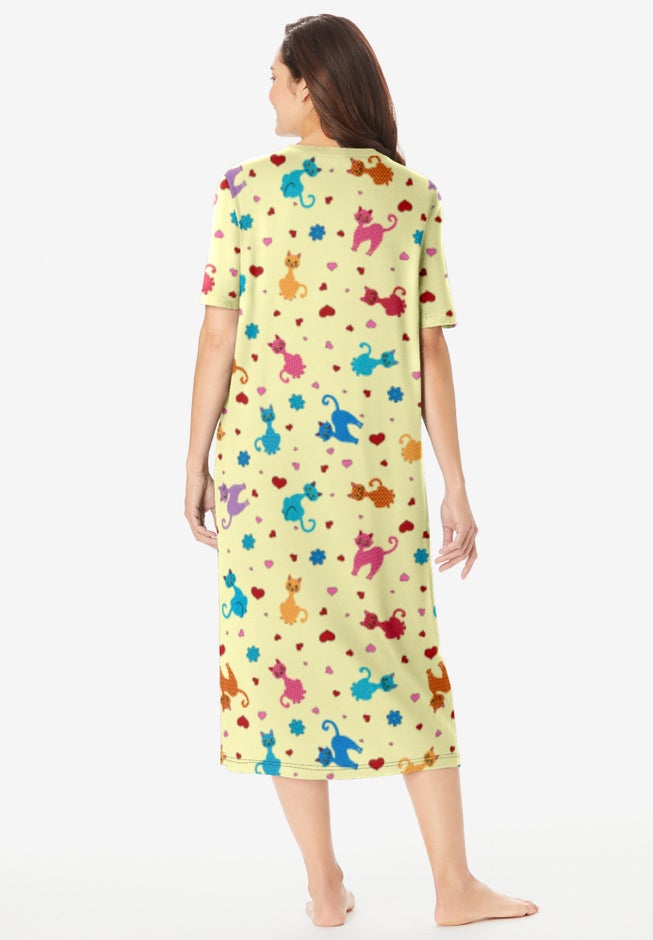 V-Neck Short Sleeve Midi Cotton Sleep Shirt image number 1