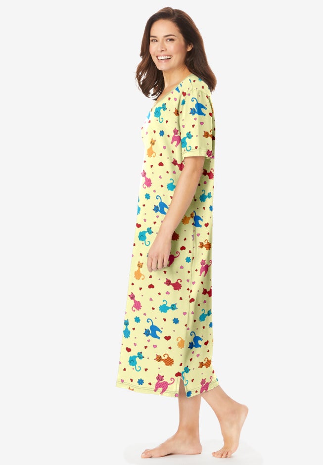 V-Neck Short Sleeve Midi Cotton Sleep Shirt image number 2