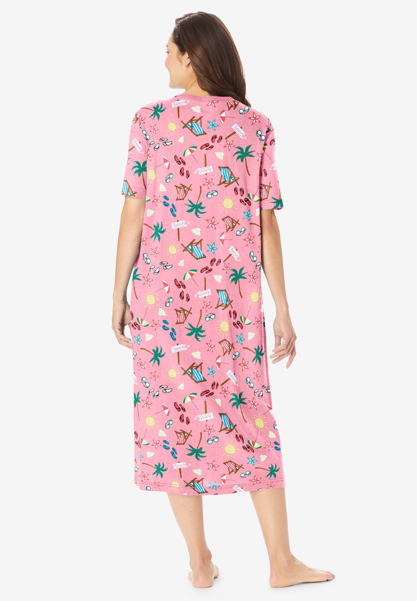 V-Neck Short Sleeve Midi Cotton Sleep Shirt image number 1