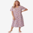 V-Neck Short Sleeve Midi Cotton Sleep Shirt image number 0