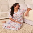 V-Neck Short Sleeve Midi Cotton Sleep Shirt image number null