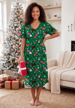 V-Neck Short Sleeve Midi Cotton Sleep Shirt