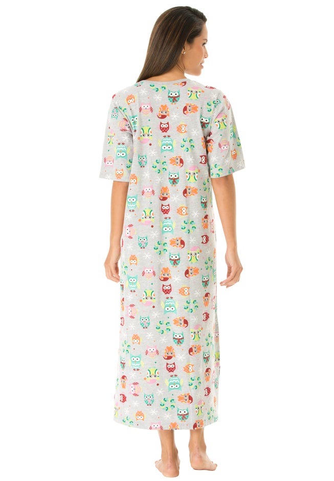 V-Neck Short Sleeve Midi Cotton Sleep Shirt image number 1