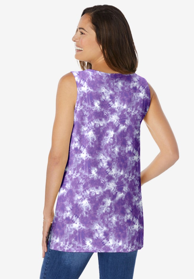 Perfect Printed Sleeveless Shirred V-Neck Tunic image number 1