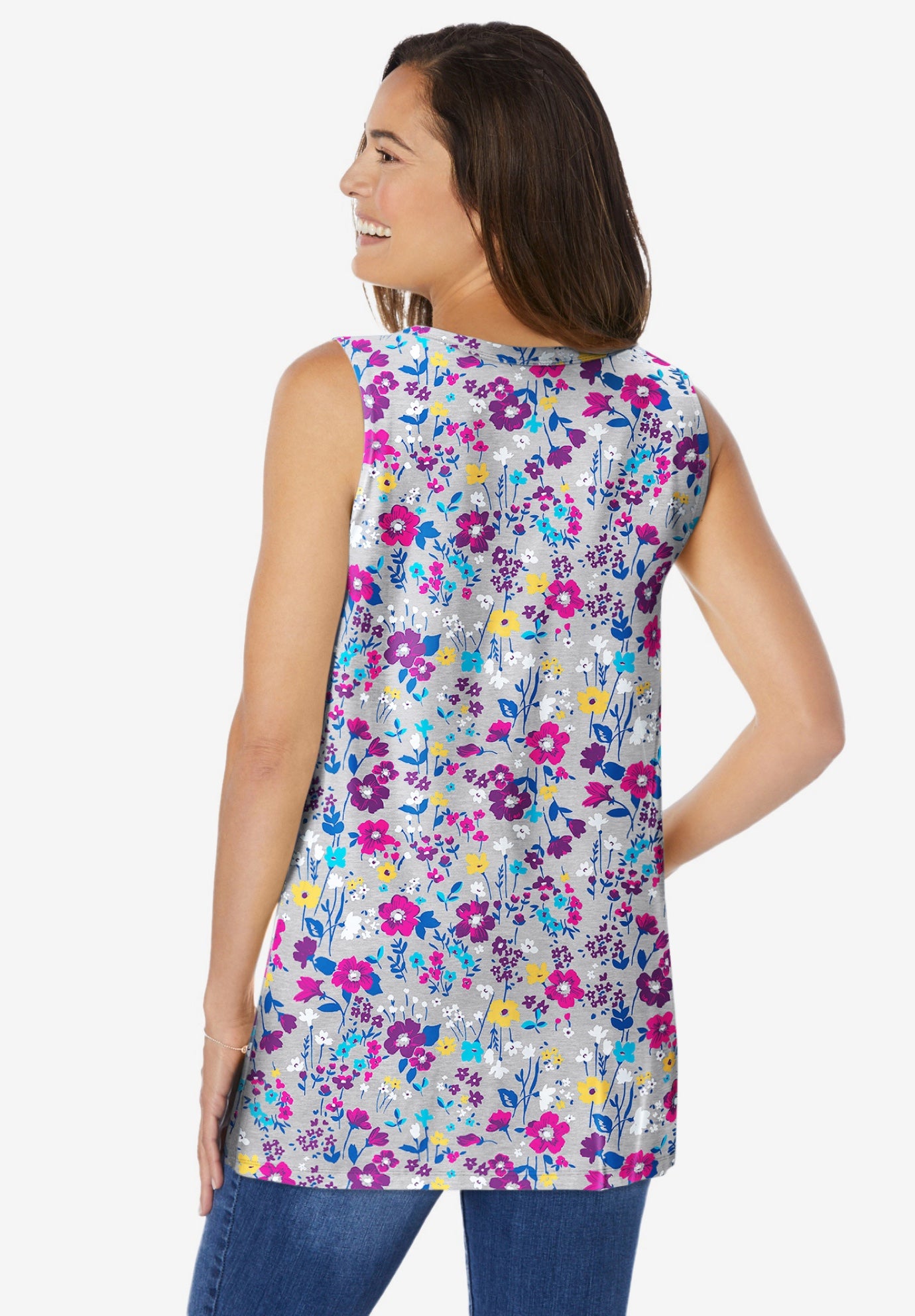 Perfect Printed Sleeveless Shirred V-Neck Tunic image number 1