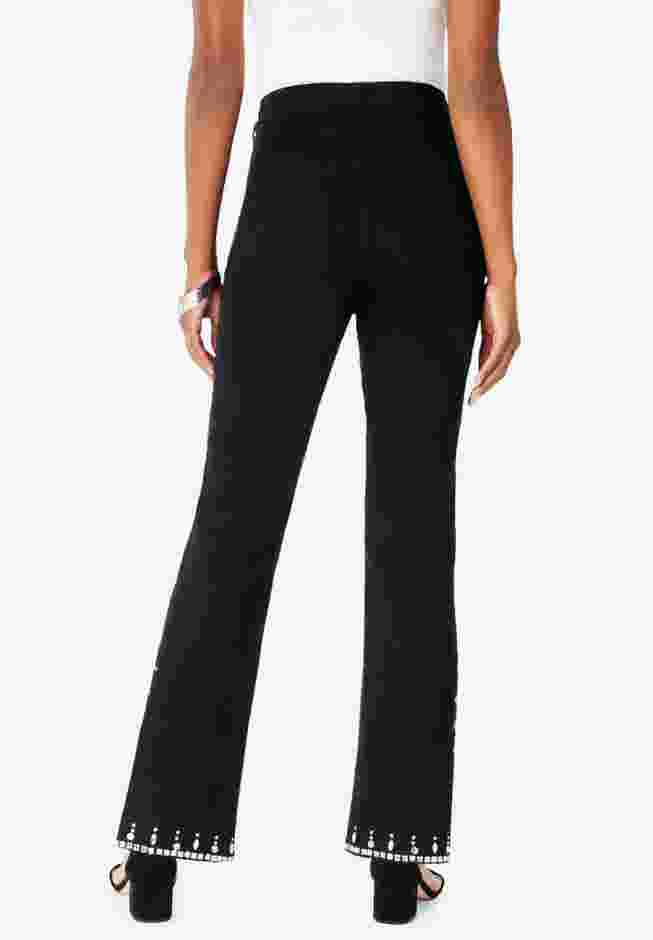 Invisible Stretch® Rhinestone-Detail Split Flare-Leg Jean image number 1