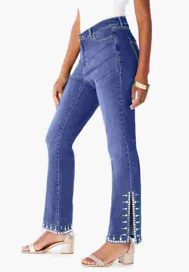 Invisible Stretch® Rhinestone-Detail Split Flare-Leg Jean image number 2