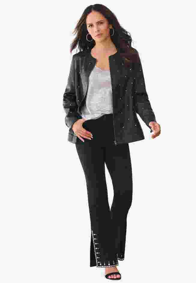 Invisible Stretch® Rhinestone-Detail Split Flare-Leg Jean image number 3