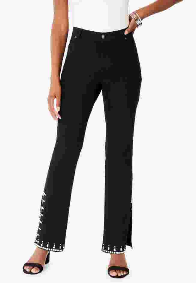 Invisible Stretch® Rhinestone-Detail Split Flare-Leg Jean image number 0