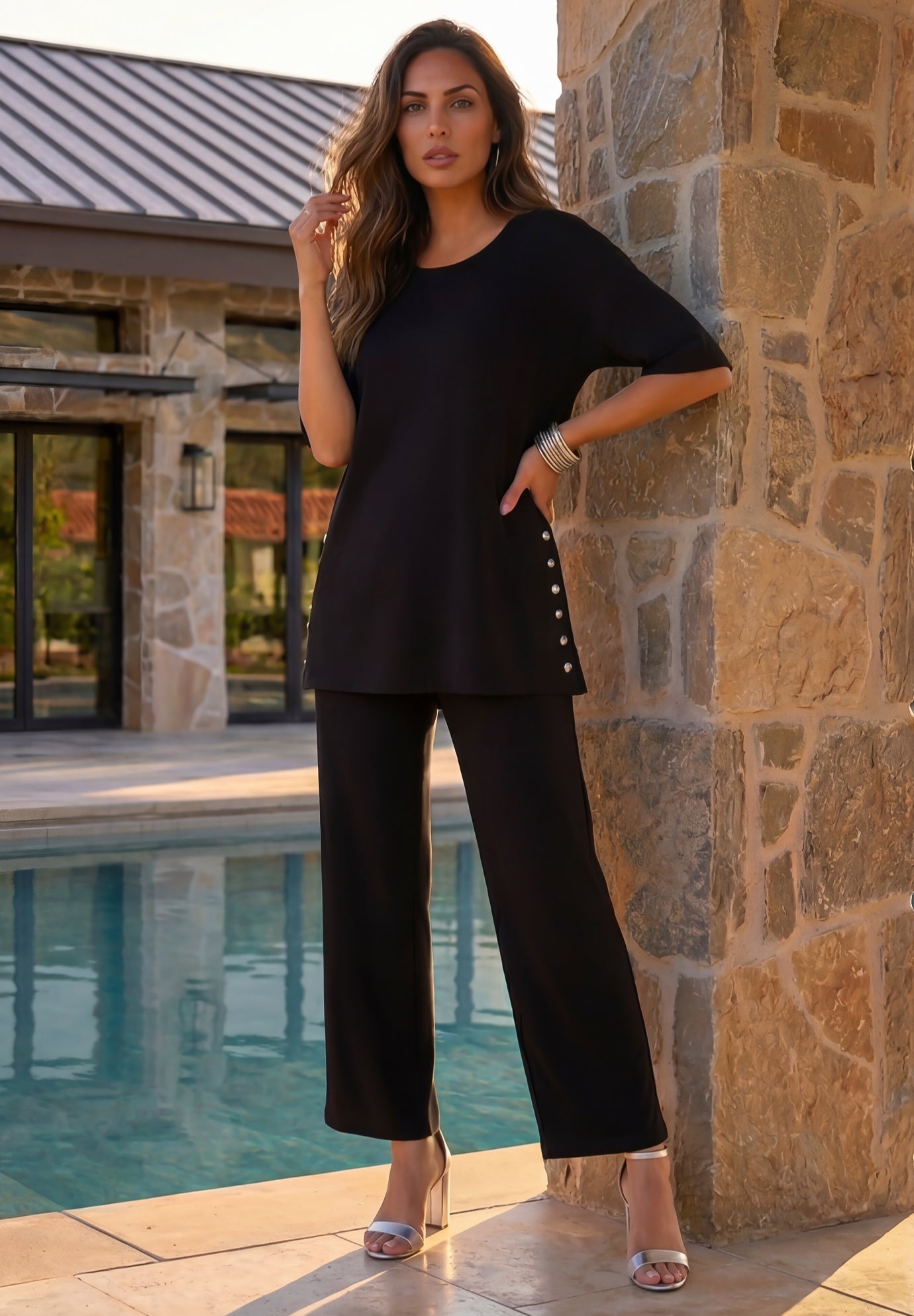  Plus Size French Terry Wide-Leg Cropped Pant Set image number 0