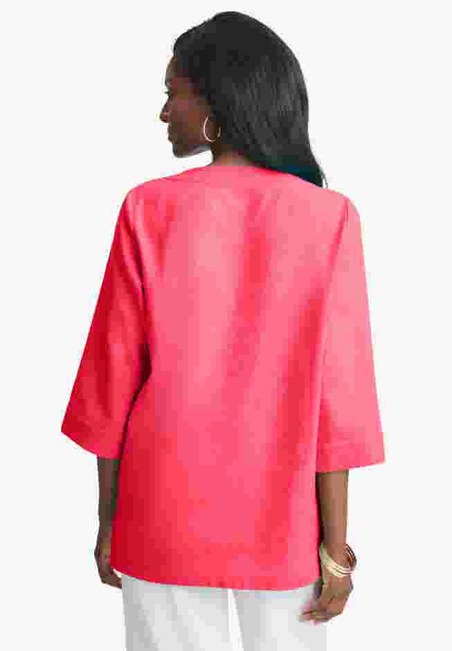 Linen V-Neck Embroidered Tunic image number 4