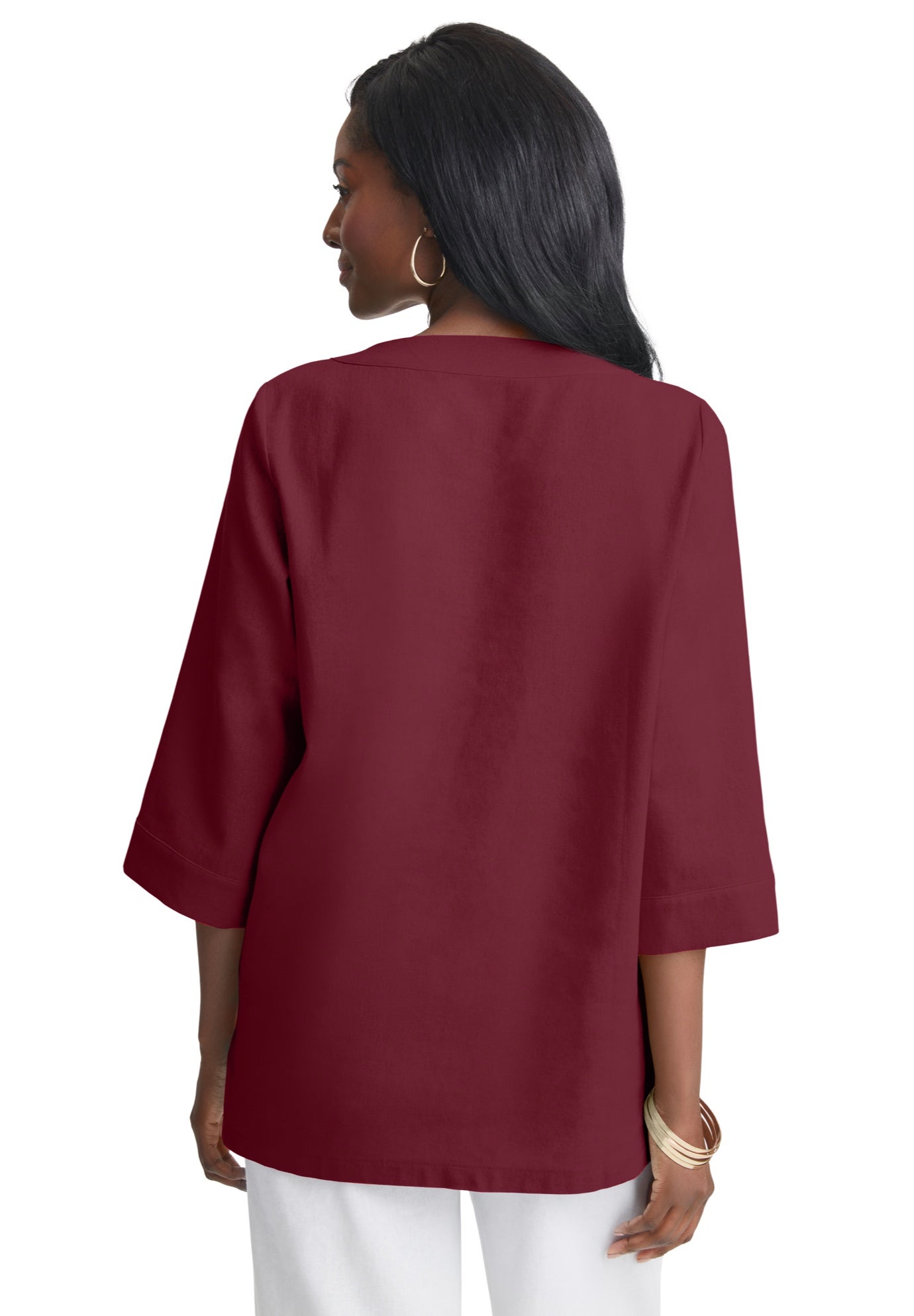 Linen V-Neck Embroidered Tunic image number 1