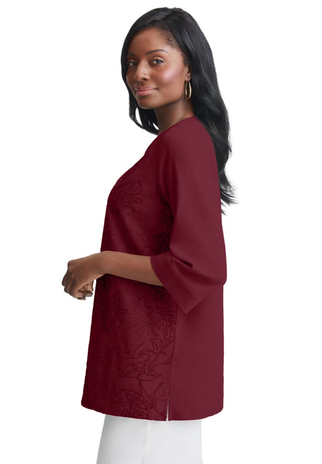 Linen V-Neck Embroidered Tunic image number 2