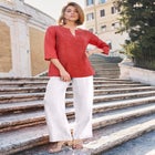 Linen V-Neck Embroidered Tunic image number null