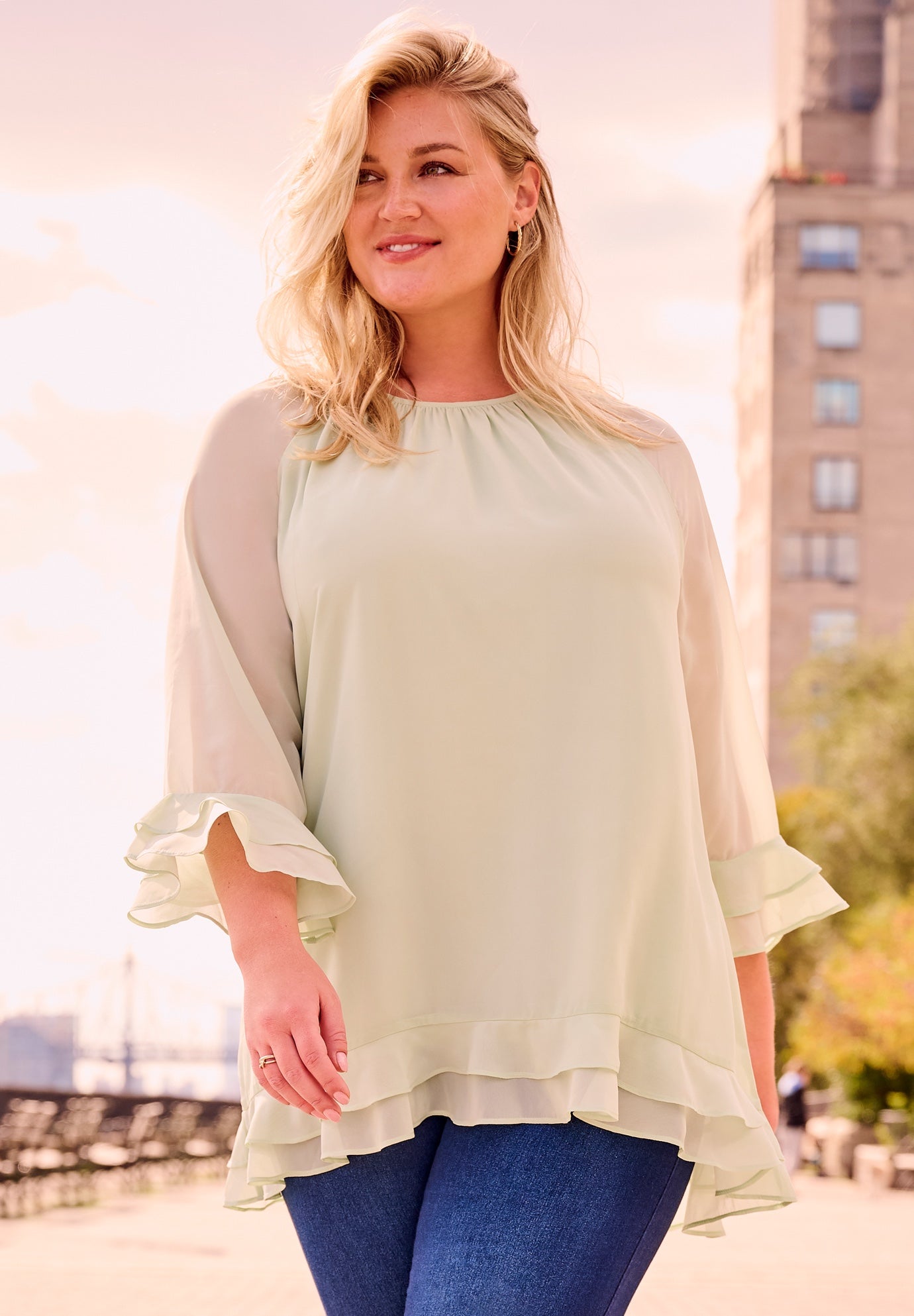 Ruffle Sleeve And Hem Blouse image number 0