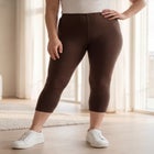 Cotton Spandex Elastic Waist Capri Leggings image number null