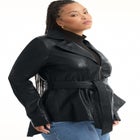 High-Low Peplum Leather Jacket image number null