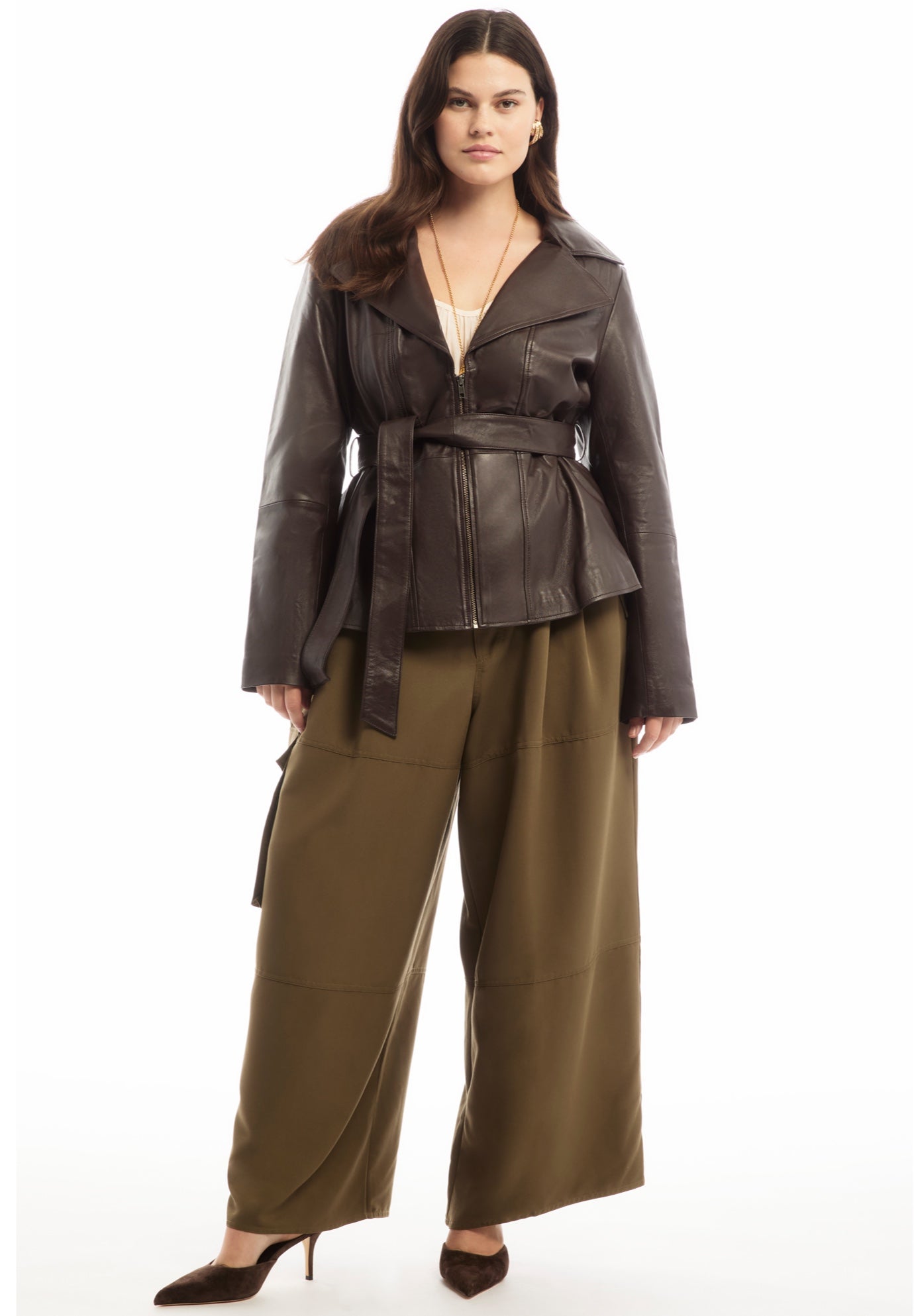 High-Low Peplum Leather Jacket image number 0