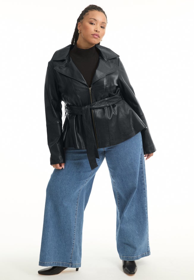 High-Low Peplum Leather Jacket image number 0