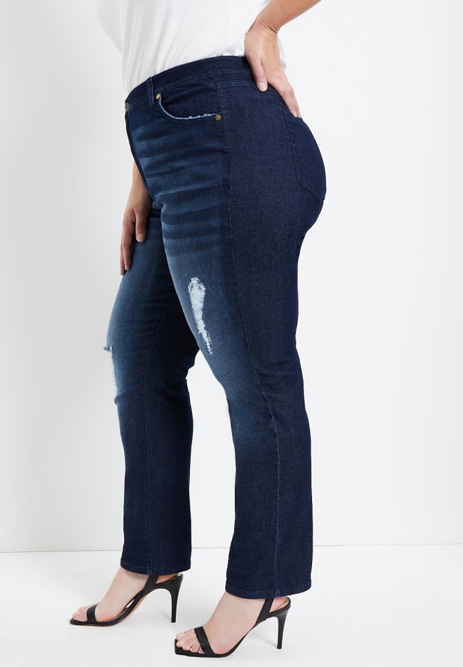 June Fit Distressed Straight-Leg Jeans image number 2