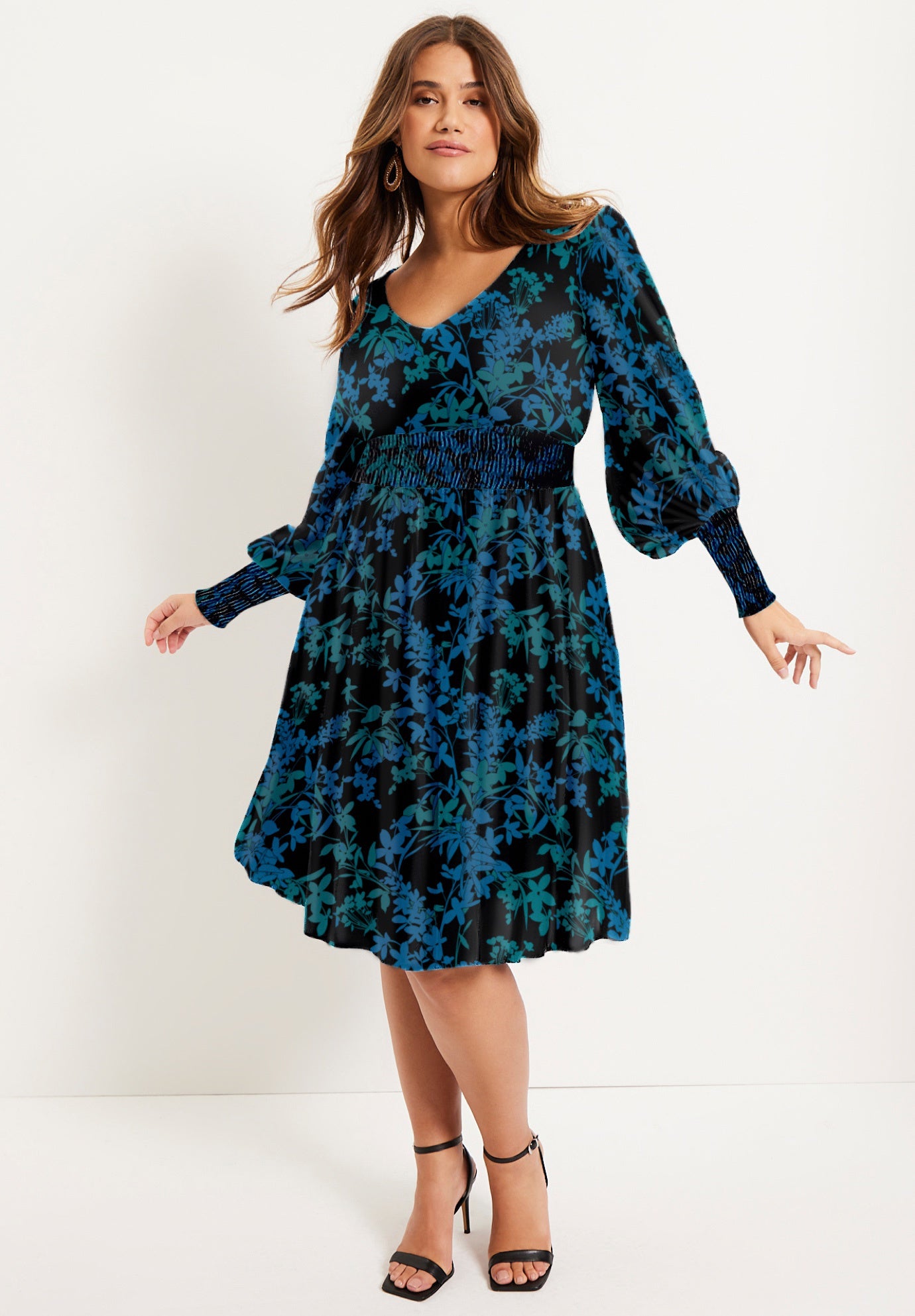 Rayon Crinkle Smocked Waist Midi Dress