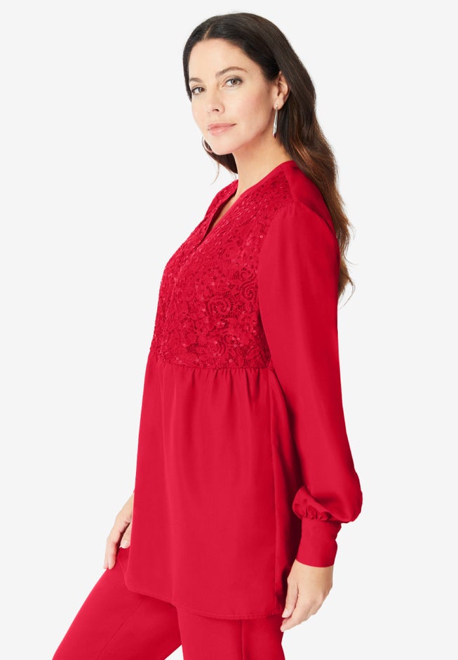 Sequined Lace-Paneled Top image number 3