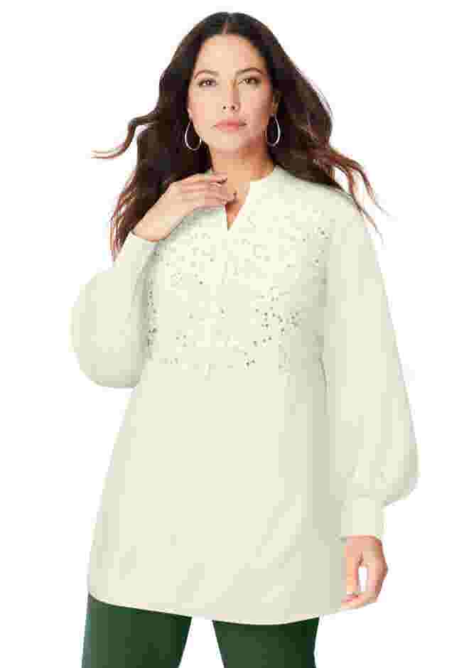 Sequined Lace-Paneled Top image number 0