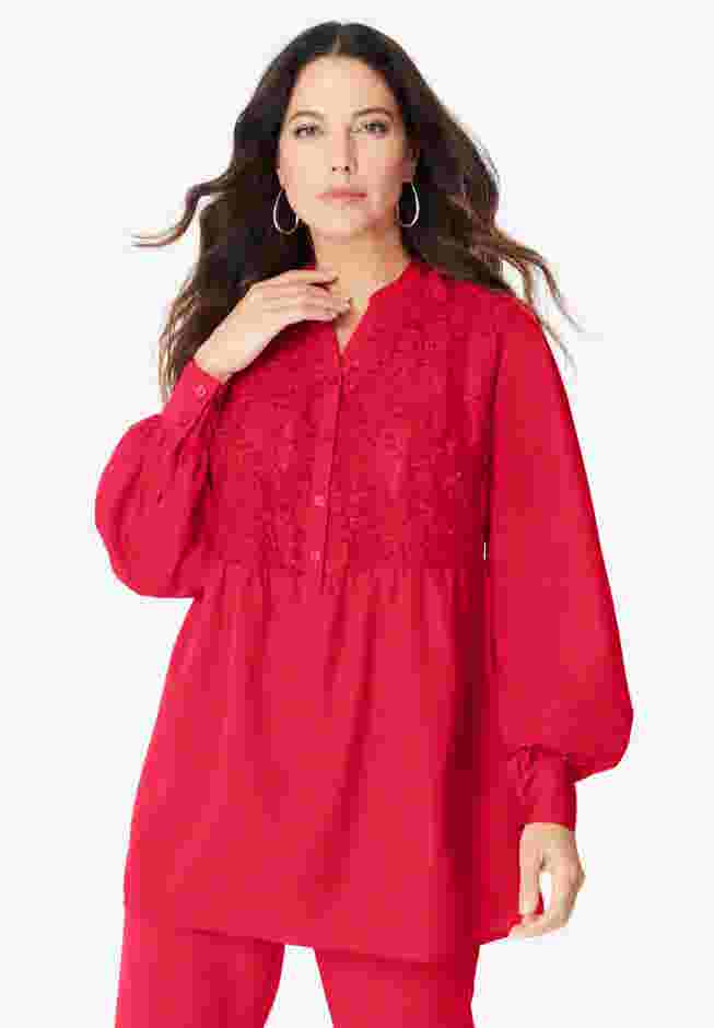 Sequined Lace-Paneled Top image number 0