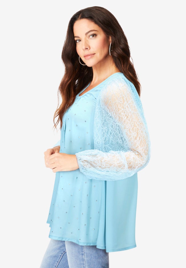 Lace and Georgette Rhinestone Top. image number null