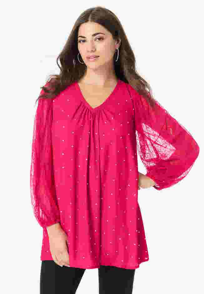 Lace and Georgette Rhinestone Top. image number 0