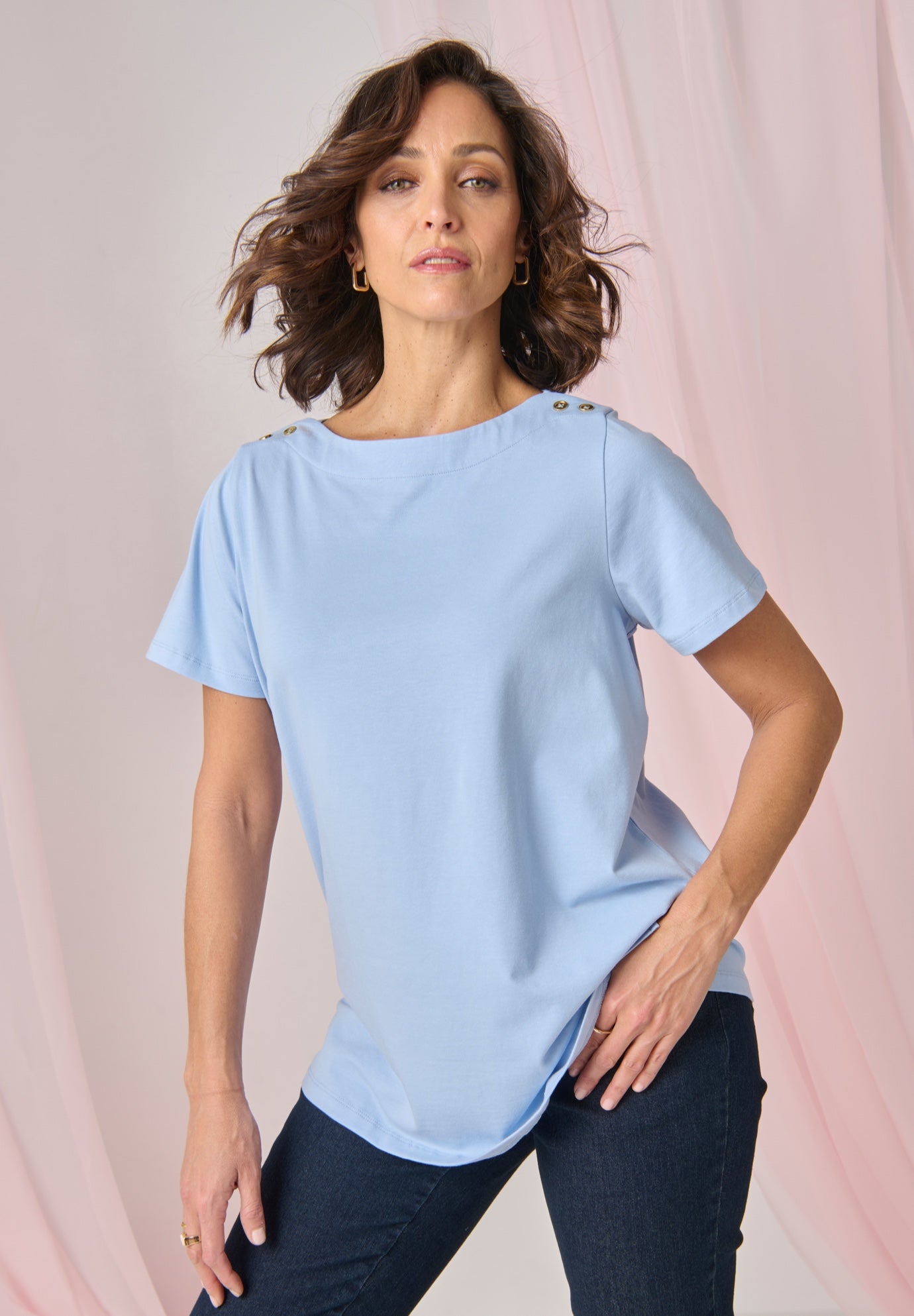 Short Sleeve Boatneck Knit Tee image number 1