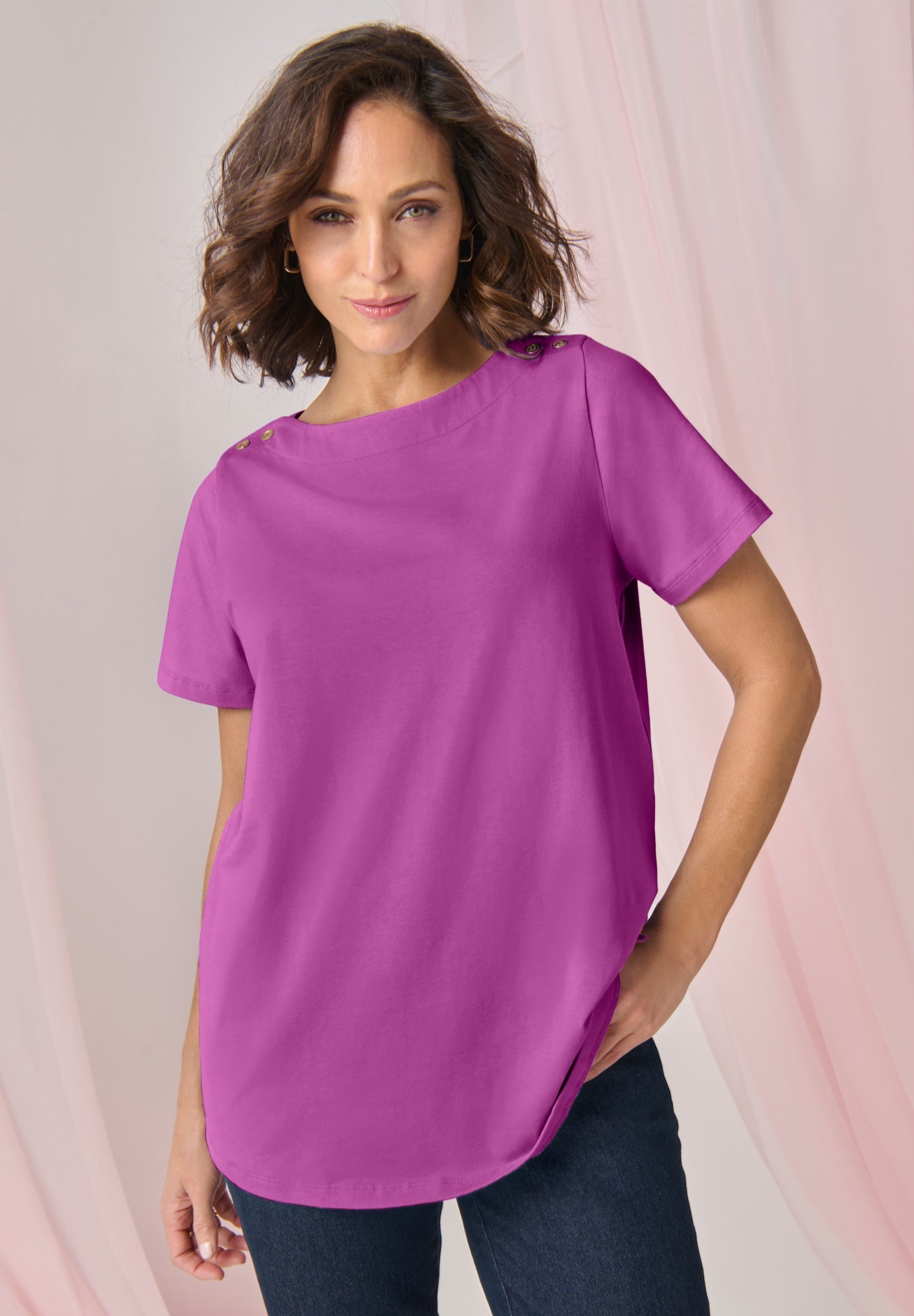 Short Sleeve Boatneck Knit Tee image number 0