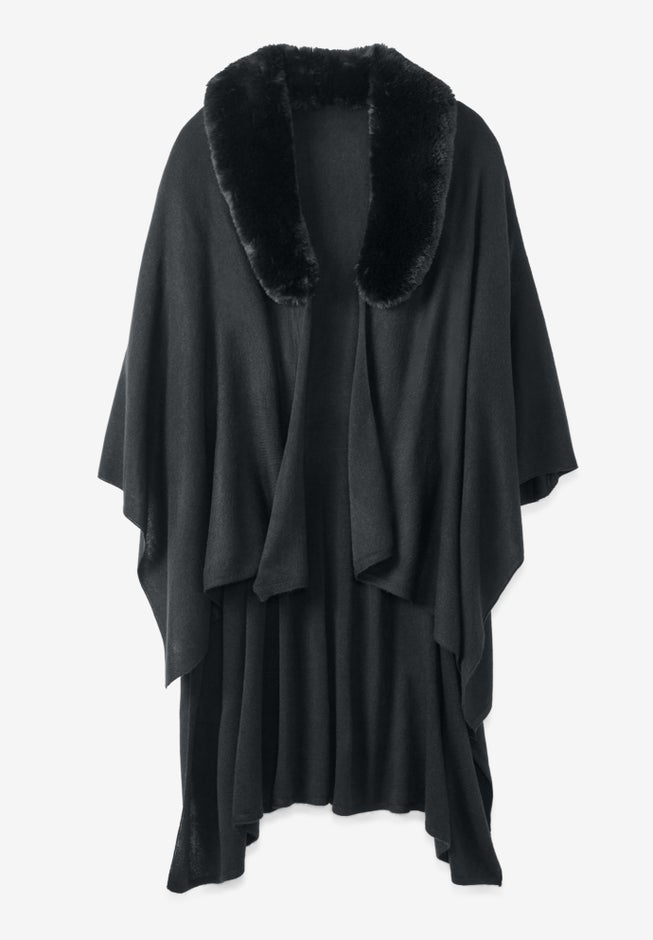 Faux Fur-Trimmed Shawl image number null