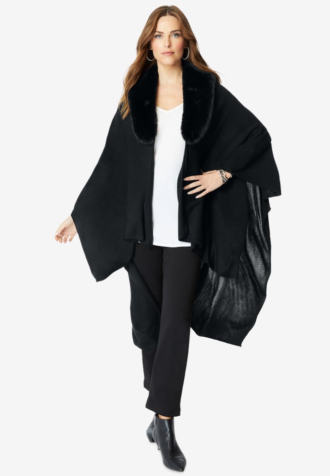 Faux Fur-Trimmed Shawl image number null