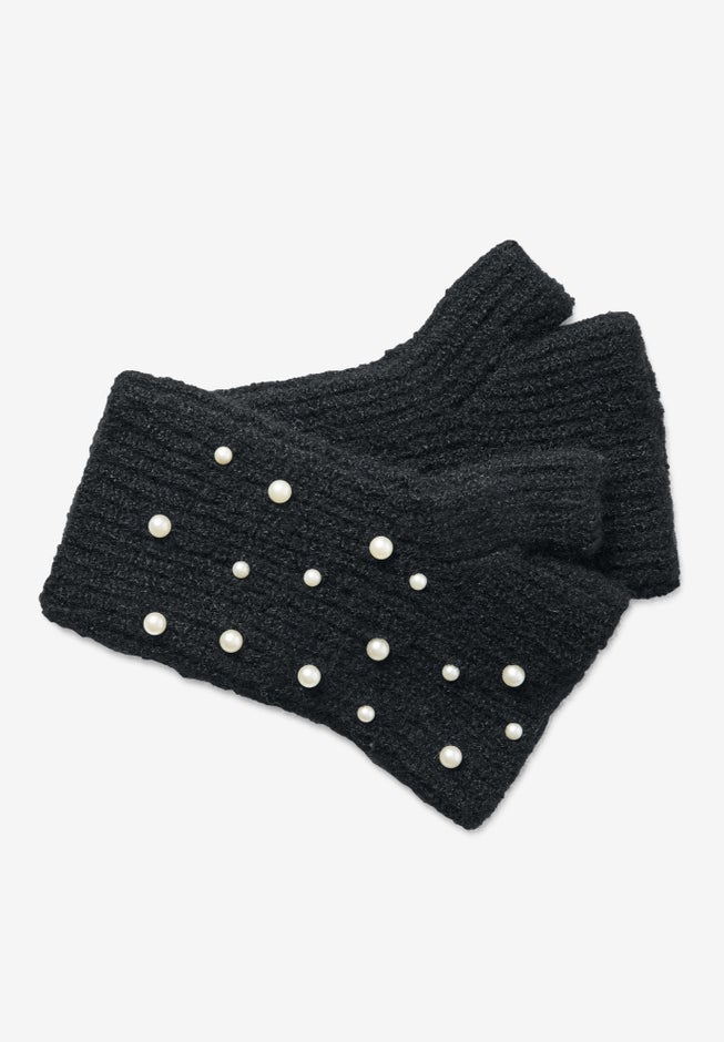 Pearl-Embellished Fingerless Gloves image number 1