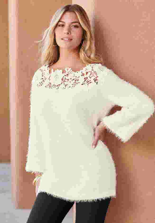 Eyelash Lace Neck Sweater image number 3