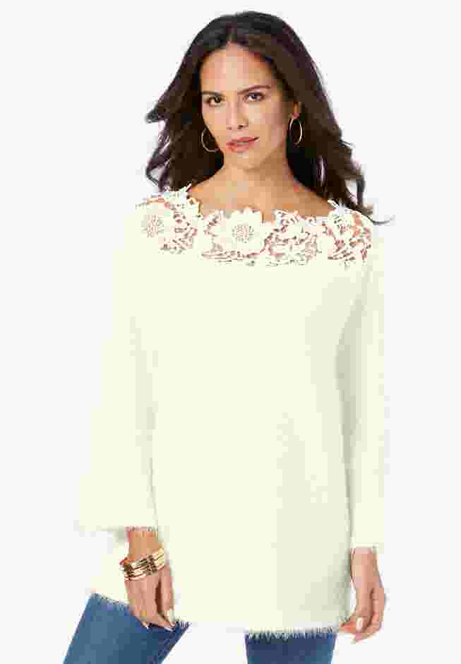 Eyelash Lace Neck Sweater image number 0