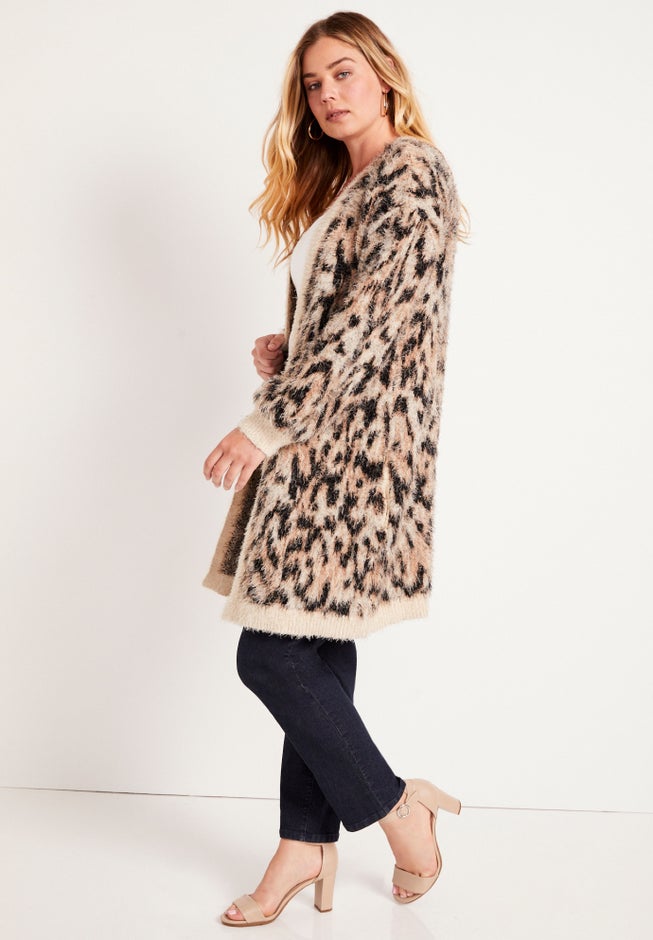 Leopard-Print Eyelash Cardigan image number 2