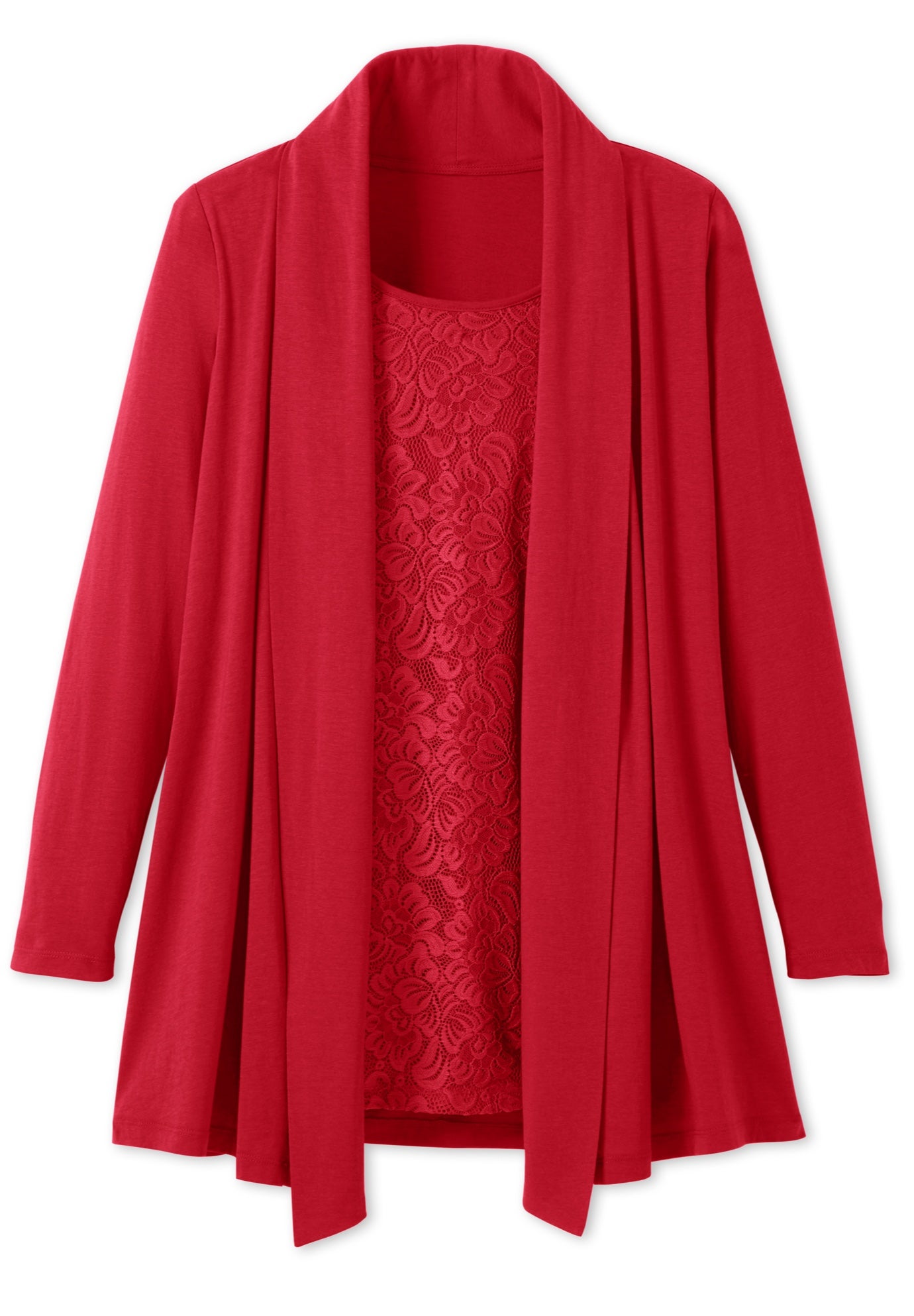 2-Fer Cardigan & Attached Lace Tunic image number 1