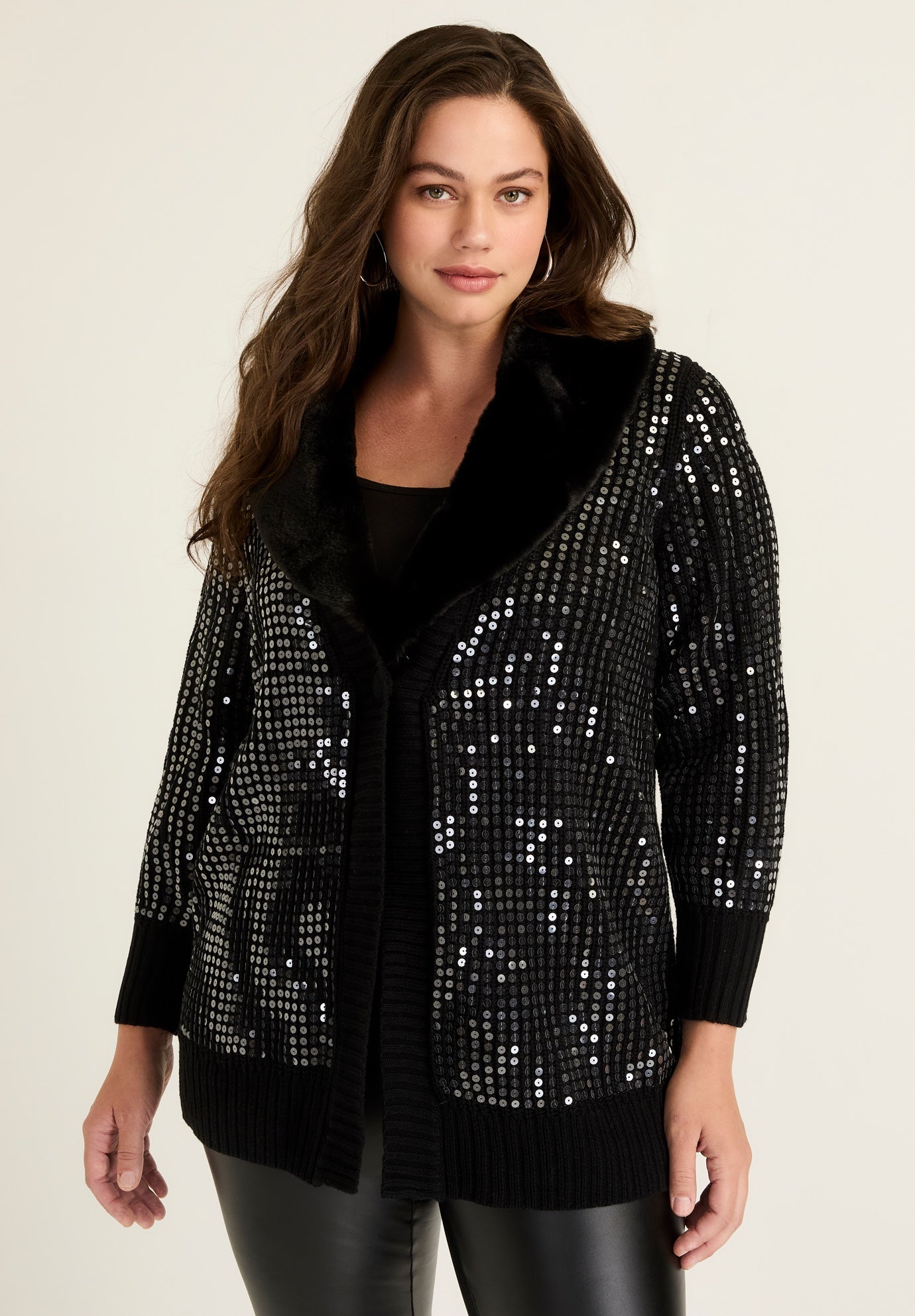 Sequin Button-Up Sweater image number 0