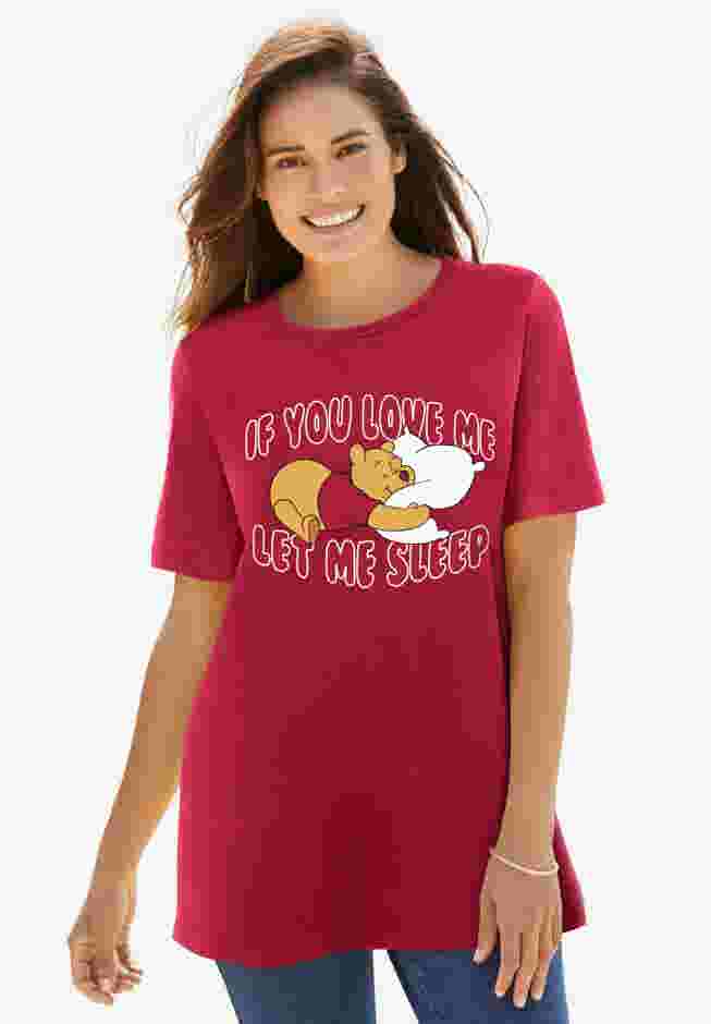 Disney Women's Short Sleeve Crew Tee Red Winnie the Pooh Let Me Sleep image number 0