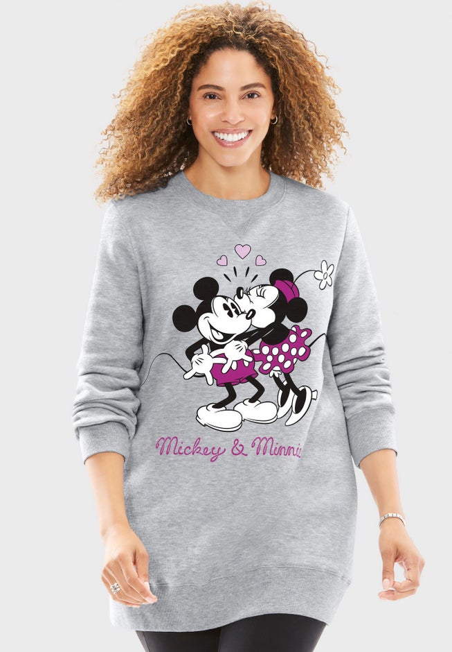 Disney Women's Long Sleeve Fleece Sweatshirt Mickey Mouse and Minnie Mouse Kiss image number null
