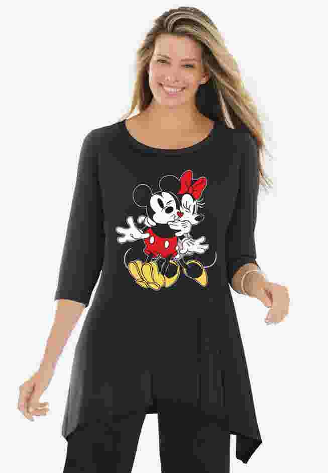 Disney Women's Hanky Hem Black Tunic Mickey Mouse and Minnie Mouse image number 0
