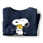 Peanuts Women's Long Sleeve Fleece Sweatshirt Navy Snoopy and Woodstock Hugging image number null