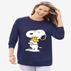 Peanuts Women's Long Sleeve Fleece Sweatshirt Navy Snoopy and Woodstock Hugging image number null