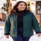 Printed Fleece Coat with Sherpa Lining image number 0