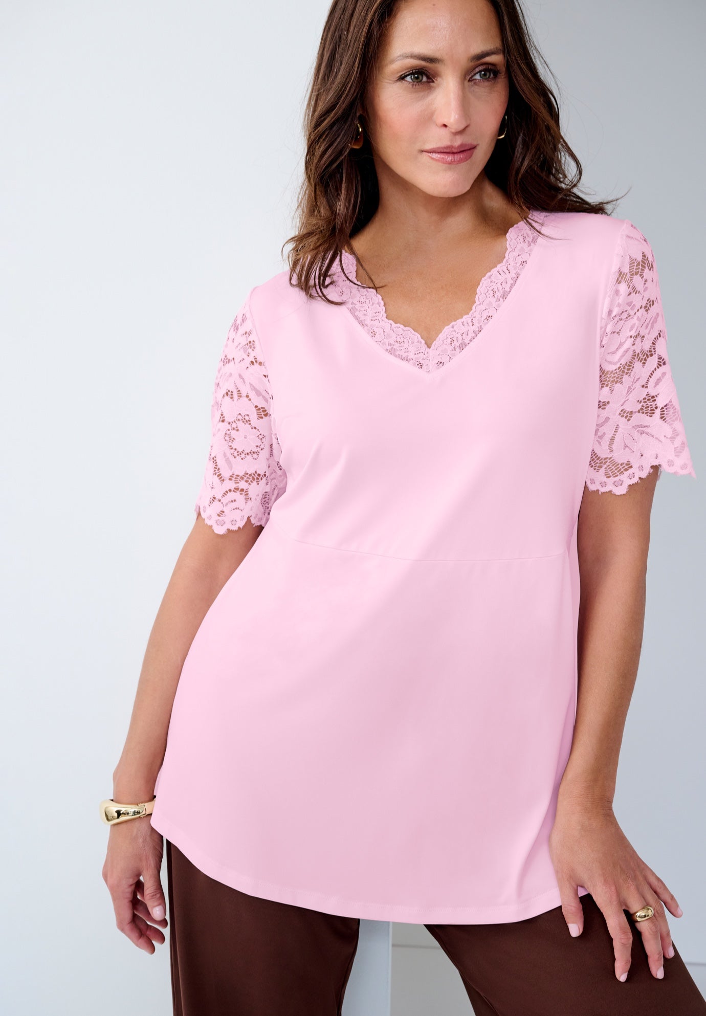 Lace Trim V-Neck Top image number 0