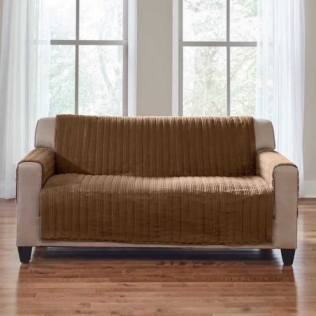 Loveseat Reversible Plush Stripe Furniture Protector image number null