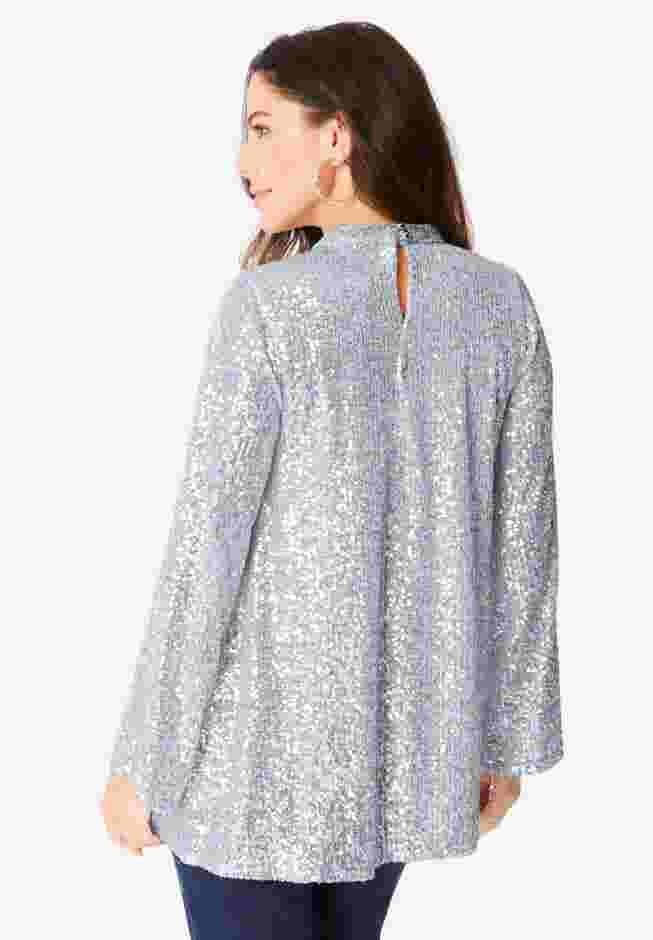 Sequin Mock Neck Blouse image number 1
